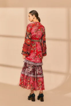FARM Rio  MIXED FLORAL PRINTS LONG SLEEVE MAXI DRESS