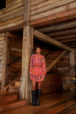 FARM Rio MIXED FLORAL RUFFLE MINI DRESS