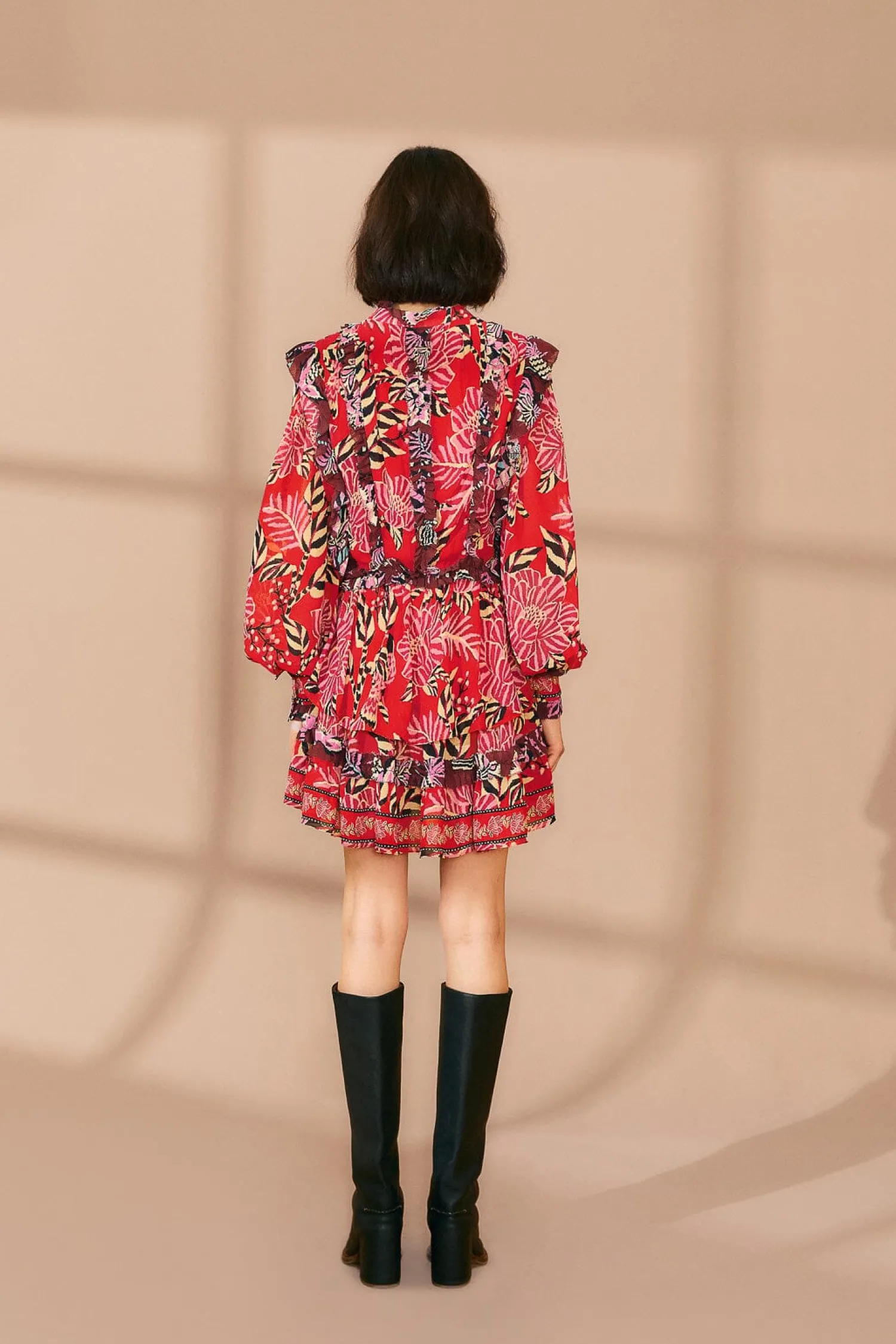 FARM Rio MIXED FLORAL RUFFLE MINI DRESS