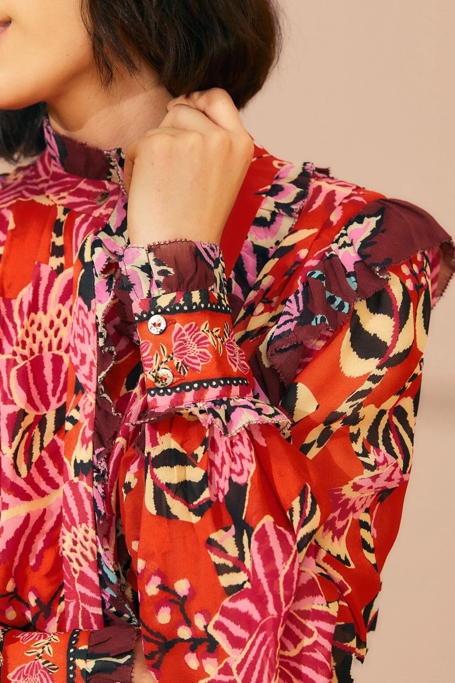 FARM Rio MIXED FLORAL RUFFLE MINI DRESS