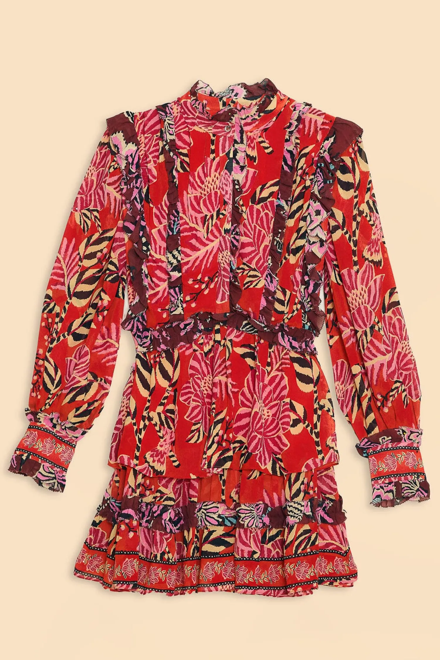 FARM Rio MIXED FLORAL RUFFLE MINI DRESS