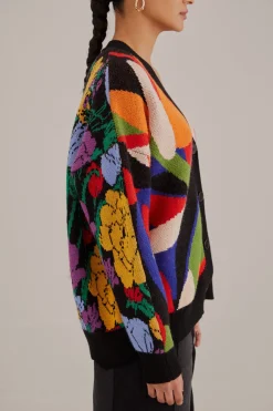 FARM Rio  MIXED FLOWERS BANANAS KNIT CARDIGAN