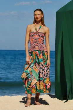 FARM Rio  MIXED HEART IVY SCARF SLEEVELESS MIDI DRESS