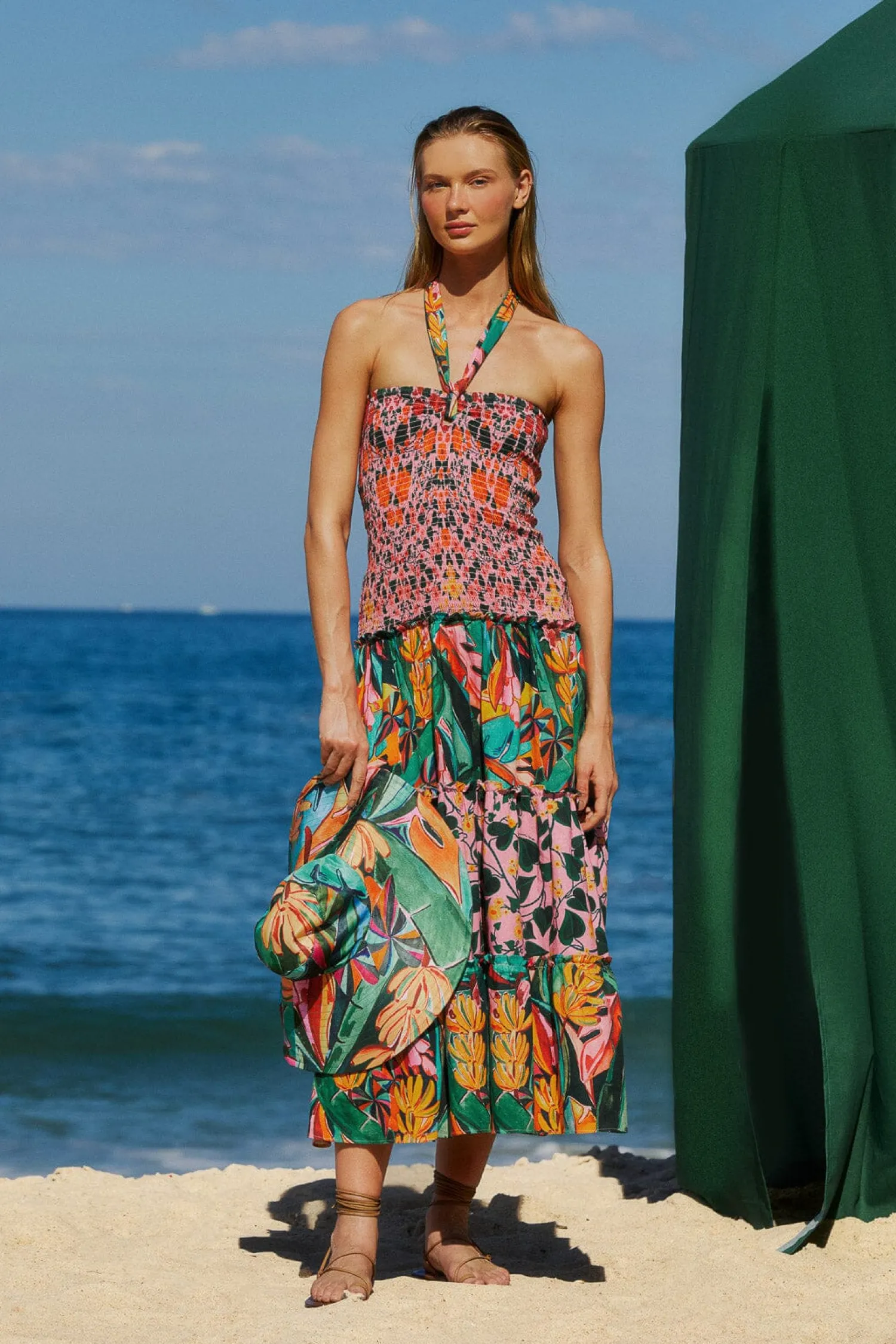FARM Rio MIXED HEART IVY SCARF SLEEVELESS MIDI DRESS