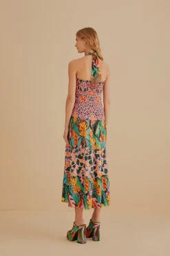 FARM Rio MIXED HEART IVY SCARF SLEEVELESS MIDI DRESS