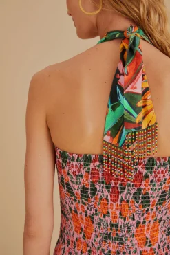 FARM Rio MIXED HEART IVY SCARF SLEEVELESS MIDI DRESS