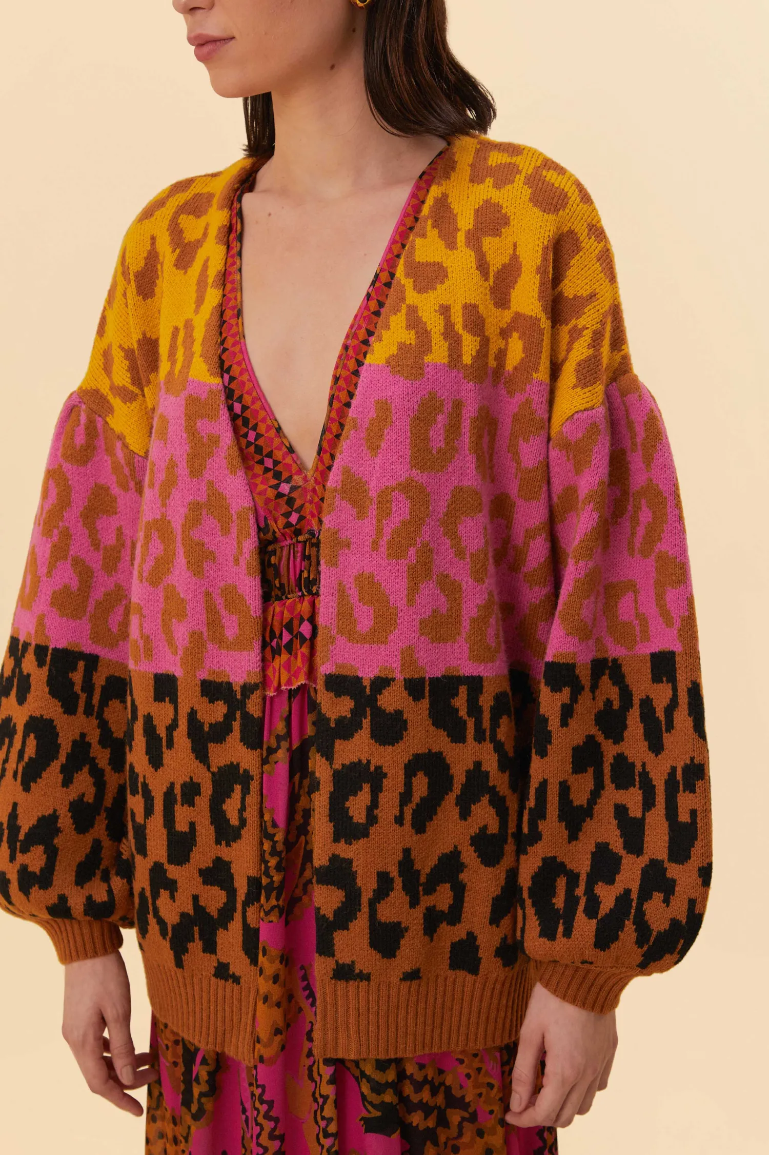 FARM Rio MIXED LEOPARDS KNIT CARDIGAN