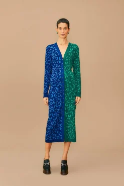FARM Rio MIXED LEOPARDS KNIT MIDI CARDIGAN DRESS