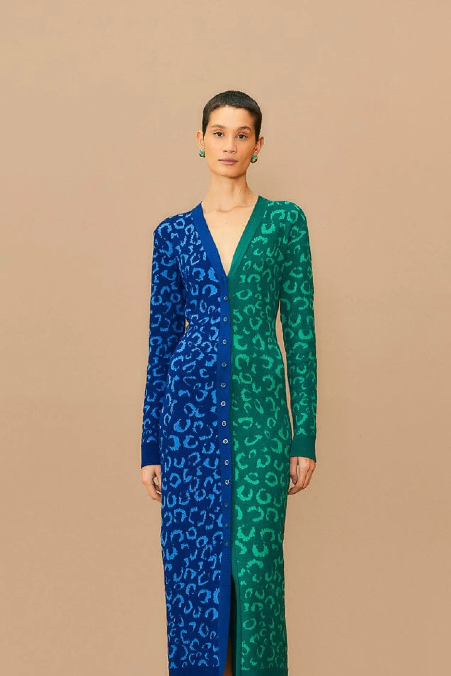 FARM Rio MIXED LEOPARDS KNIT MIDI CARDIGAN DRESS
