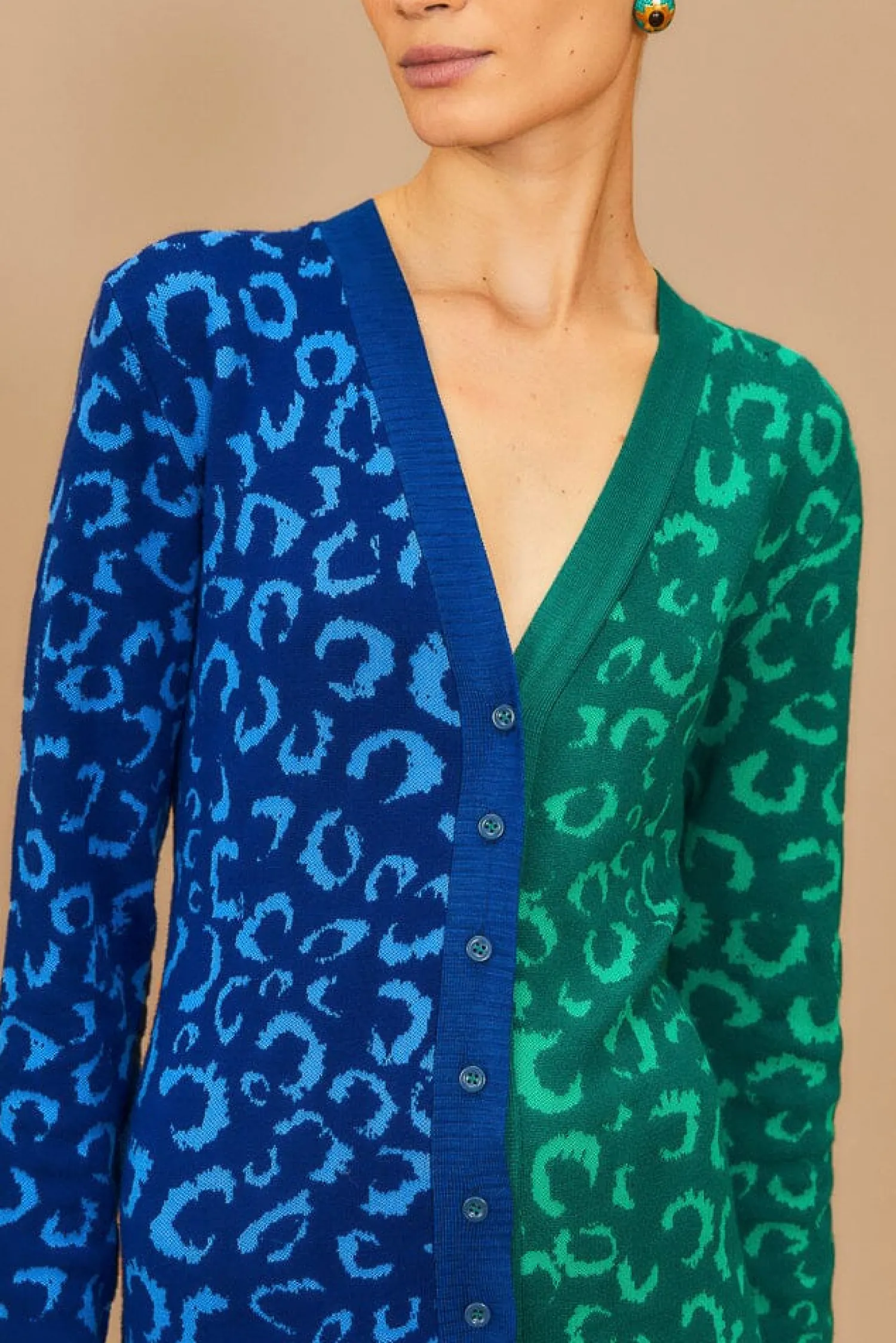 FARM Rio MIXED LEOPARDS KNIT MIDI CARDIGAN DRESS