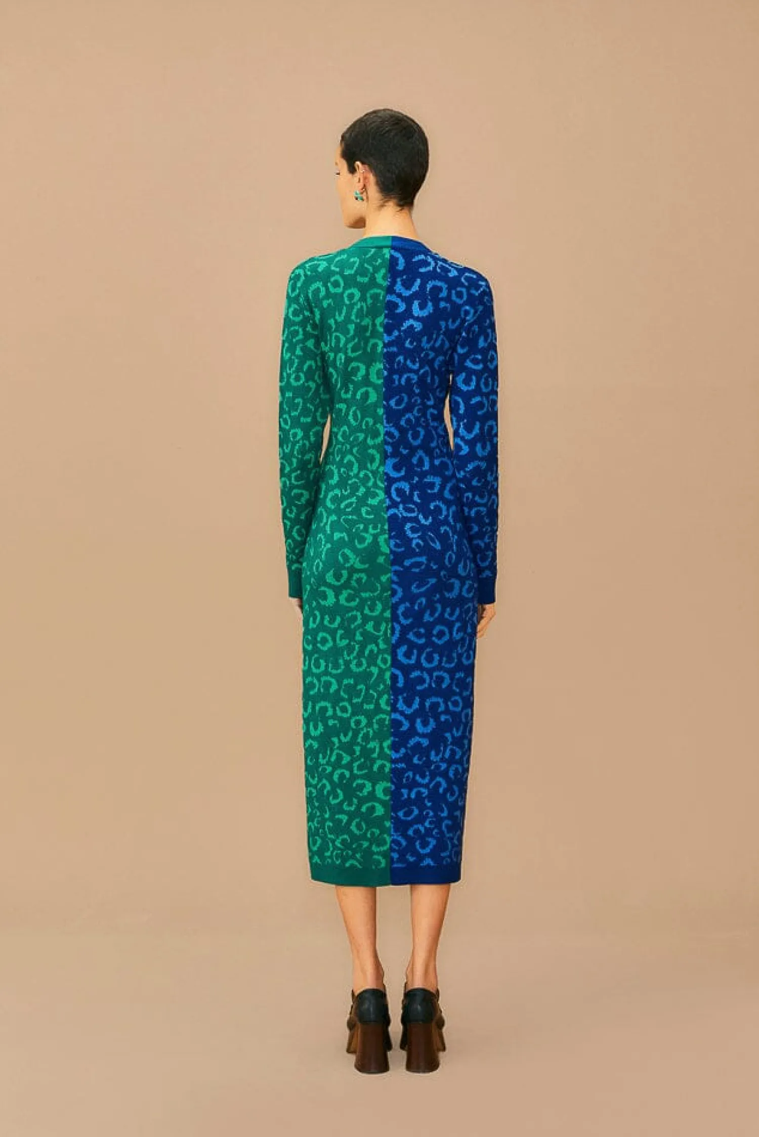 FARM Rio MIXED LEOPARDS KNIT MIDI CARDIGAN DRESS