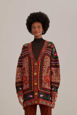 FARM Rio MIXED TAPESTRY PRINTS KNIT CARDIGAN