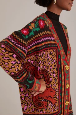 FARM Rio  MIXED TAPESTRY PRINTS KNIT CARDIGAN