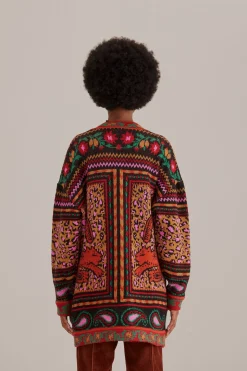 FARM Rio MIXED TAPESTRY PRINTS KNIT CARDIGAN