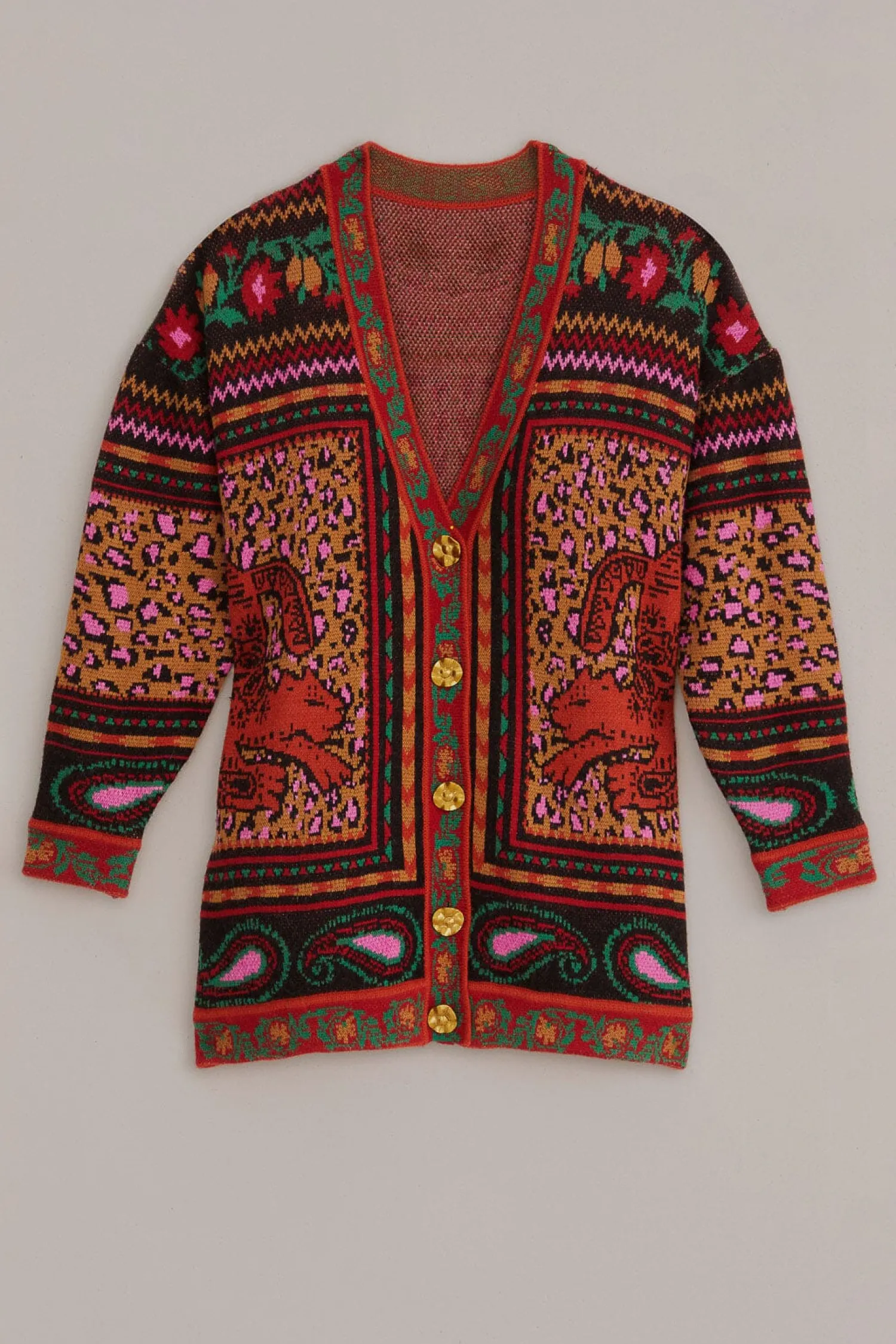 FARM Rio MIXED TAPESTRY PRINTS KNIT CARDIGAN