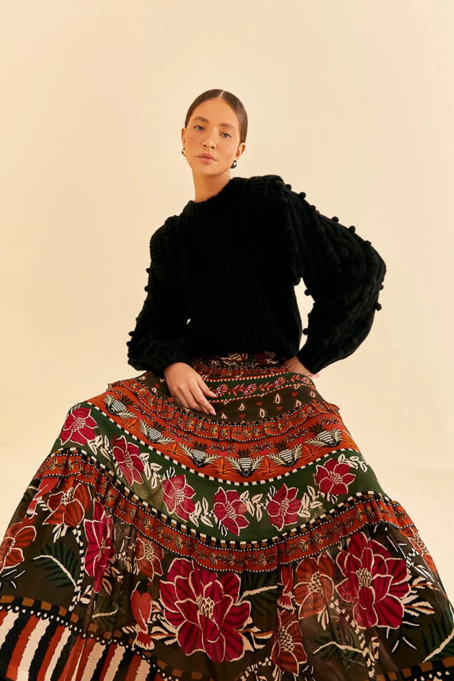 FARM Rio MULTICOLOR AINIKA FLORAL GARDEN TIERED MAXI SKIRT