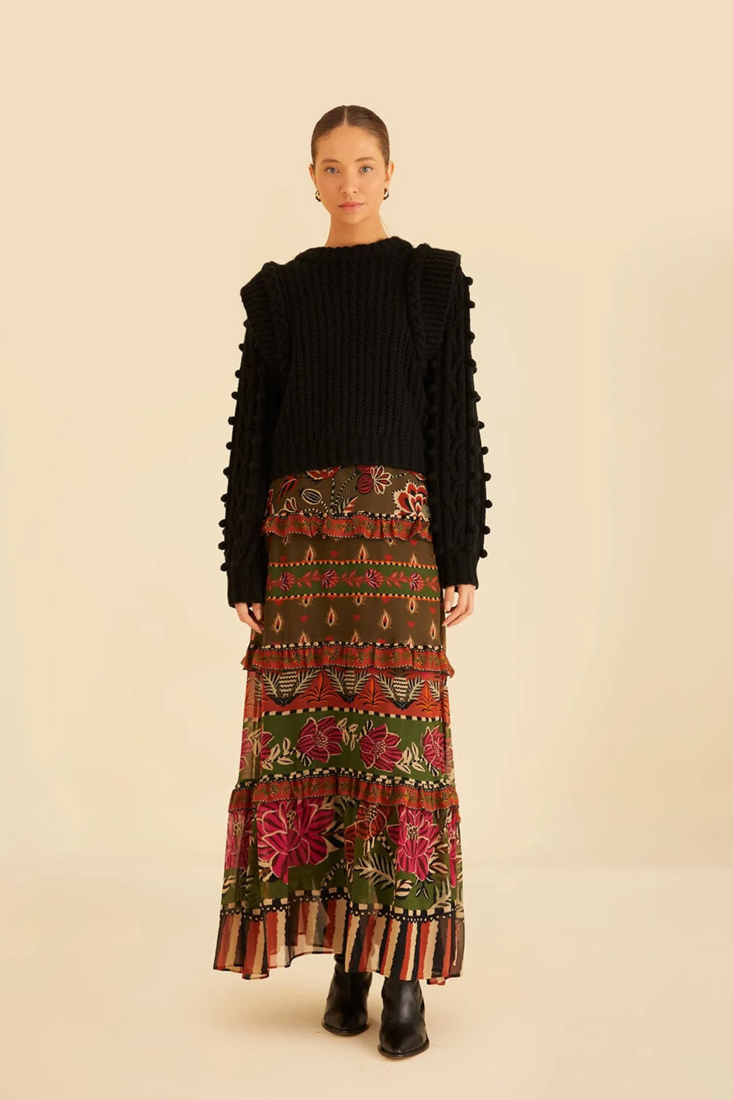 FARM Rio MULTICOLOR AINIKA FLORAL GARDEN TIERED MAXI SKIRT