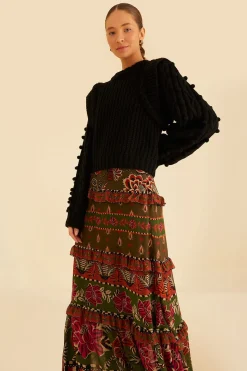 FARM Rio MULTICOLOR AINIKA FLORAL GARDEN TIERED MAXI SKIRT