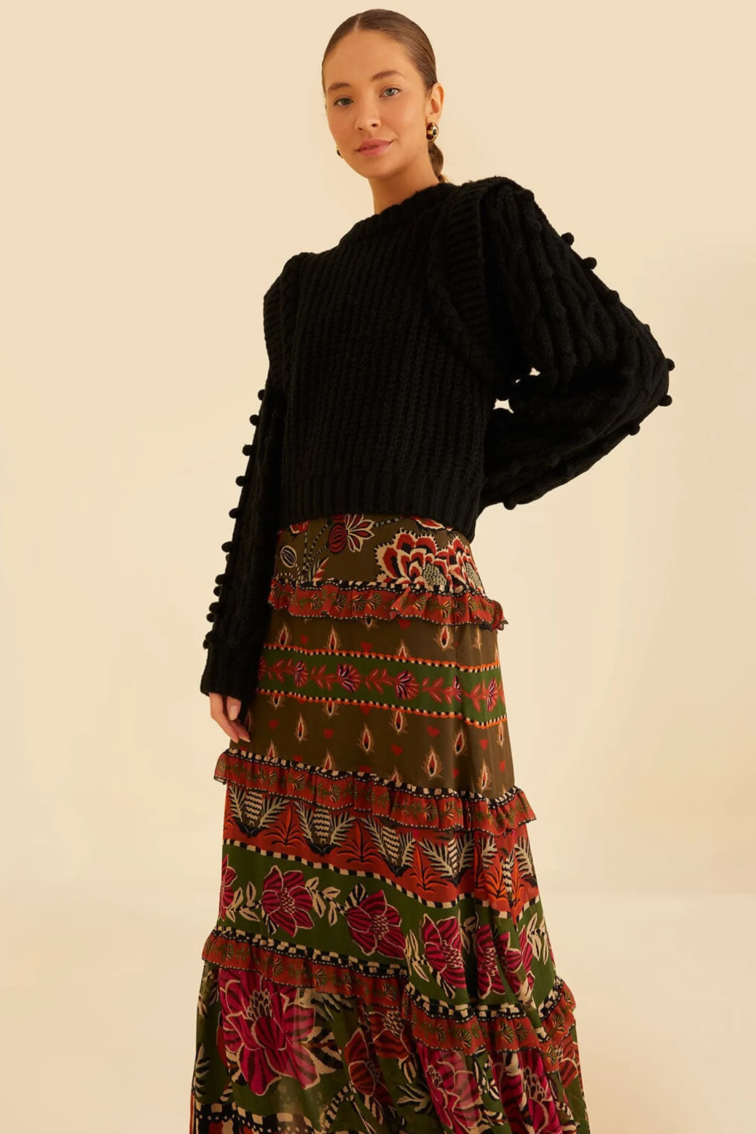 FARM Rio MULTICOLOR AINIKA FLORAL GARDEN TIERED MAXI SKIRT