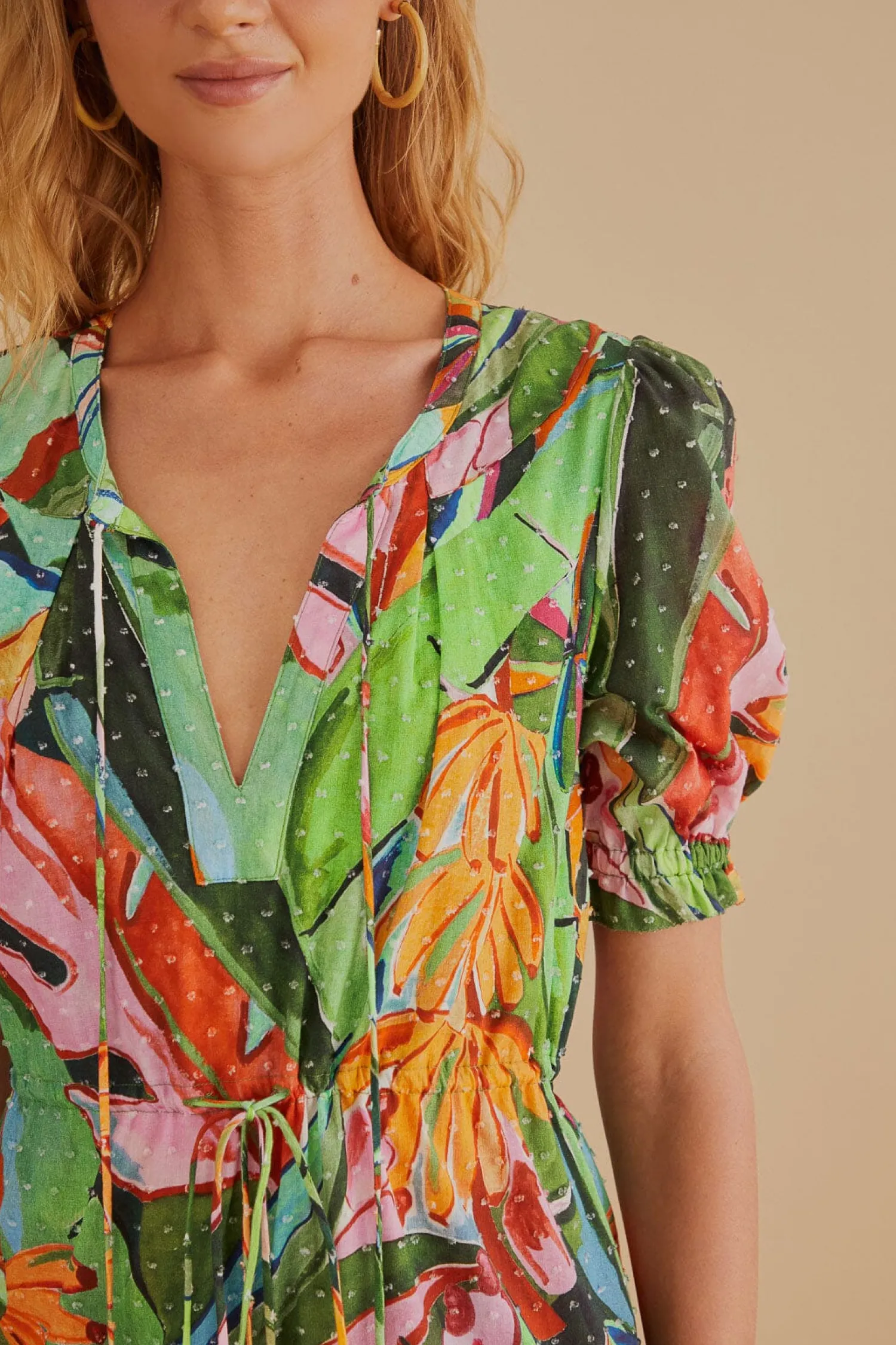 FARM Rio MULTICOLOR BANANA FOLIAGE SHORT SLEEVE MINI DRESS
