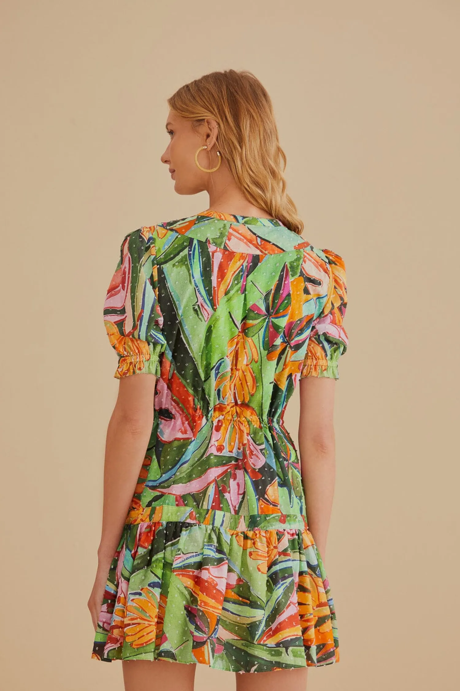 FARM Rio MULTICOLOR BANANA FOLIAGE SHORT SLEEVE MINI DRESS