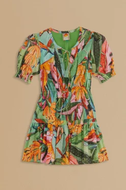 FARM Rio MULTICOLOR BANANA FOLIAGE SHORT SLEEVE MINI DRESS
