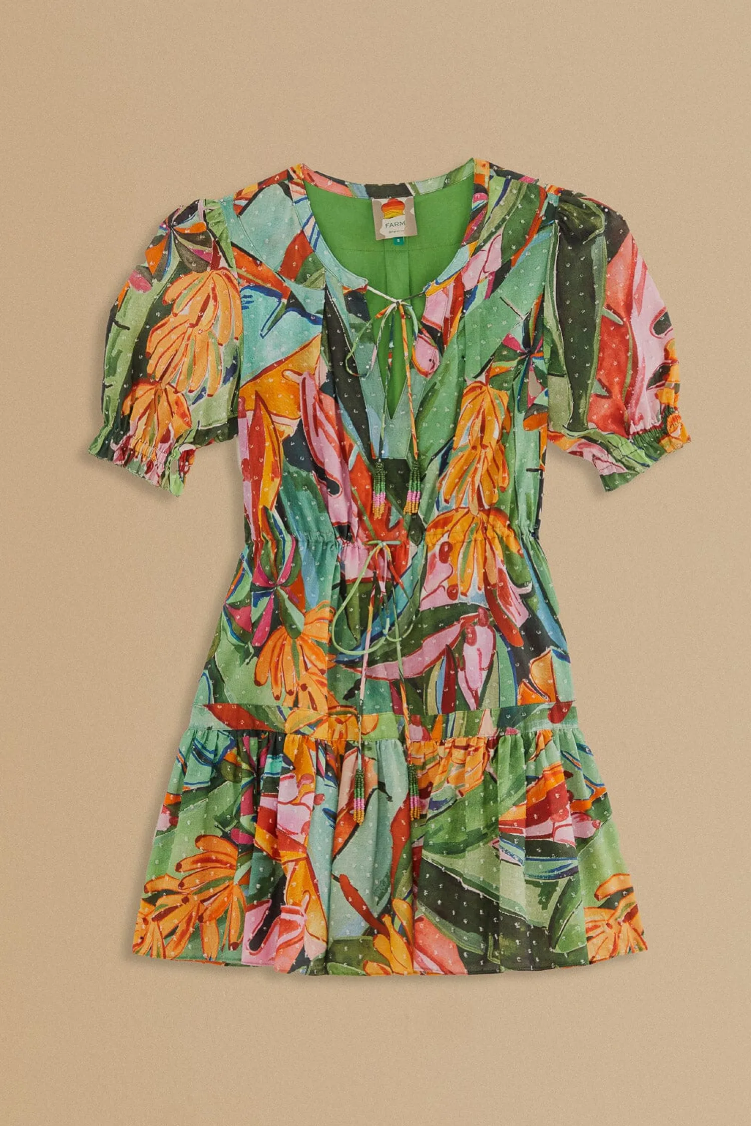 FARM Rio MULTICOLOR BANANA FOLIAGE SHORT SLEEVE MINI DRESS