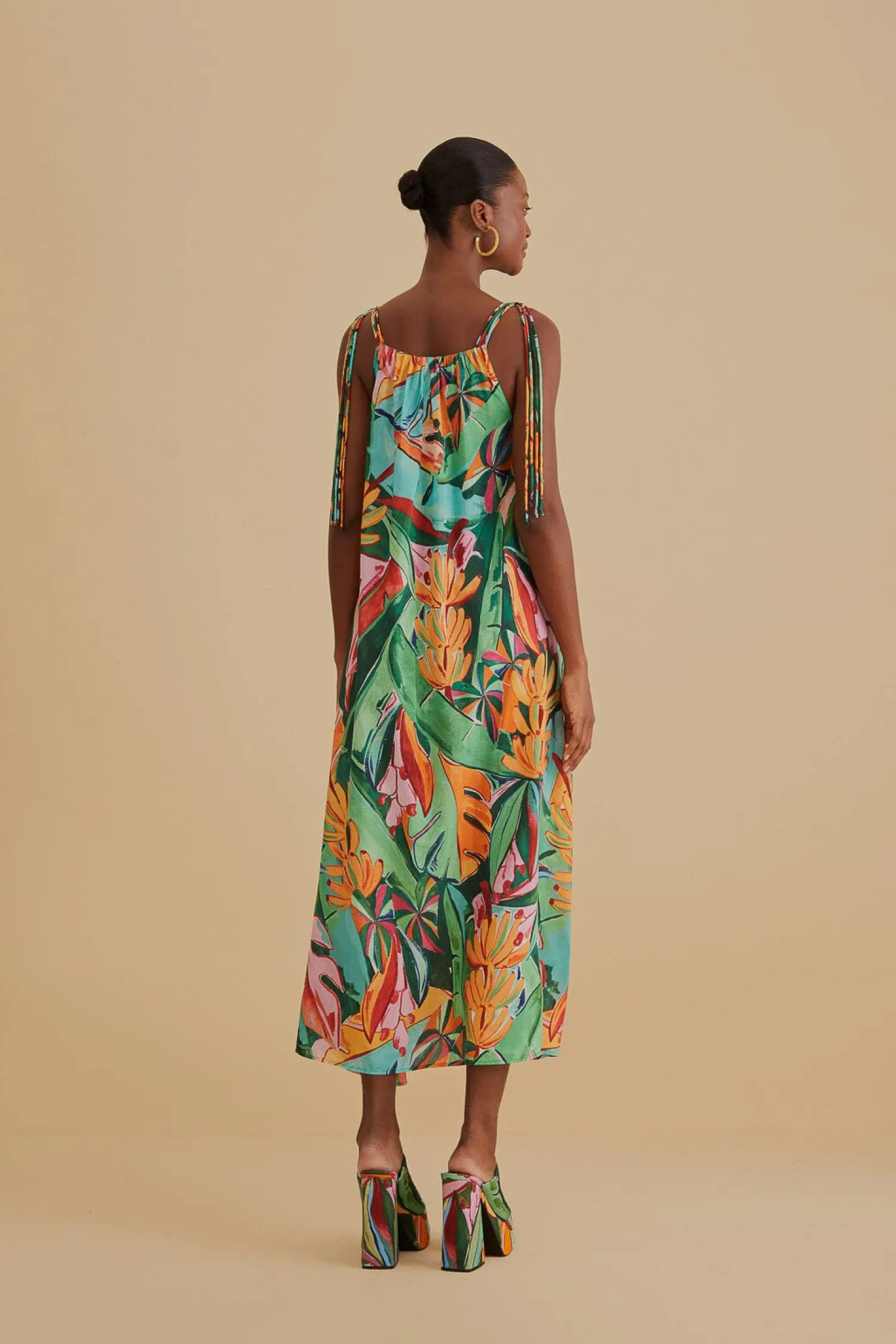 FARM Rio MULTICOLOR BANANA FOLIAGE SLEEVELESS MIDI DRESS