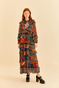 FARM Rio  MULTICOLOR FALL MIX MAXI DRESS