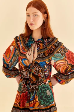FARM Rio  MULTICOLOR FALL MIX MAXI DRESS
