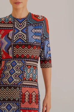 FARM Rio  MULTICOLOR RAUTI SHORT SLEEVE MIDI DRESS