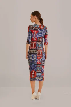 FARM Rio  MULTICOLOR RAUTI SHORT SLEEVE MIDI DRESS