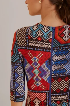 FARM Rio  MULTICOLOR RAUTI SHORT SLEEVE MIDI DRESS