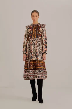 FARM Rio  MULTICOLOR TAPESTRY GARDEN HIGH NECK MIDI DRESS