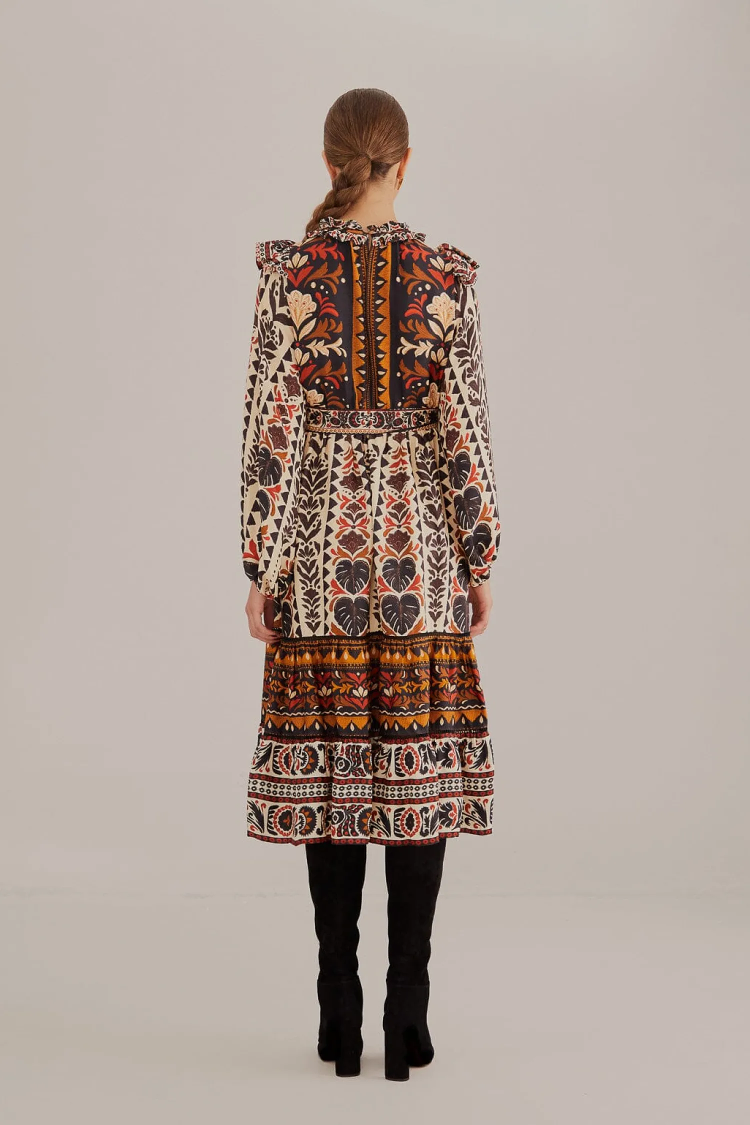 FARM Rio MULTICOLOR TAPESTRY GARDEN HIGH NECK MIDI DRESS