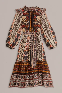 FARM Rio MULTICOLOR TAPESTRY GARDEN HIGH NECK MIDI DRESS