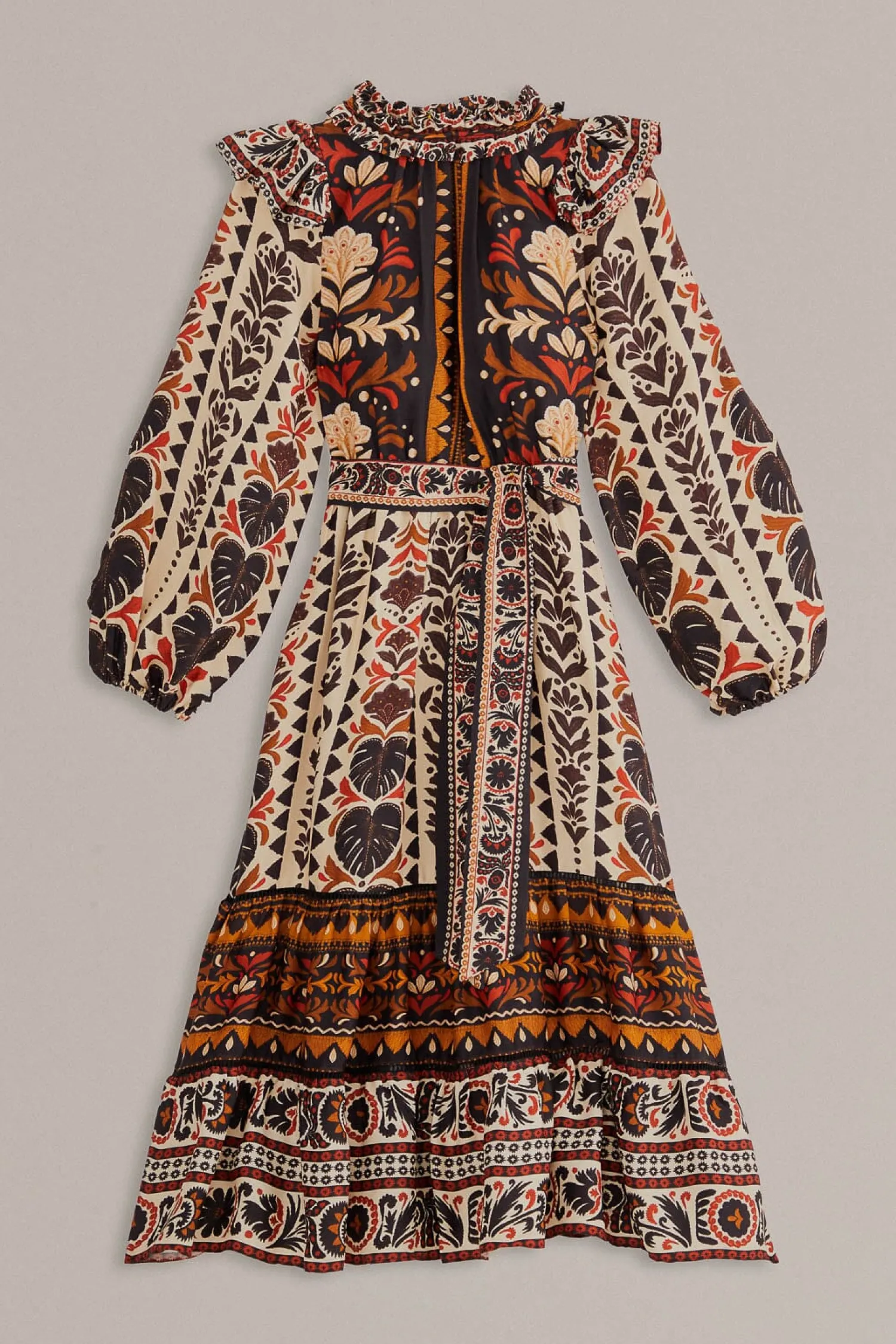 FARM Rio MULTICOLOR TAPESTRY GARDEN HIGH NECK MIDI DRESS