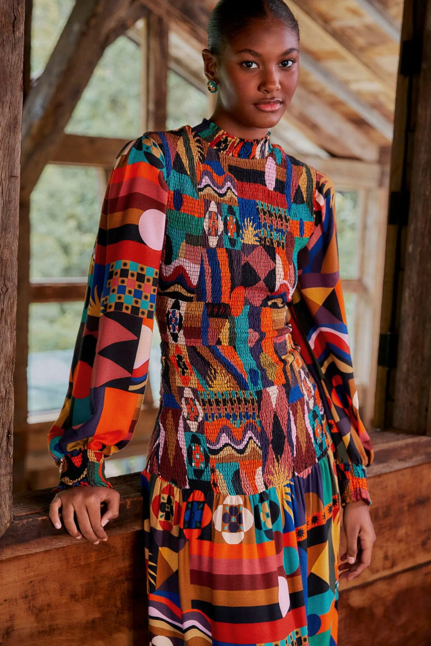 FARM Rio MULTICOLOR TROPICAL SHAPES LENZING™ ECOVERO™ VISCOSE MIDI DRESS