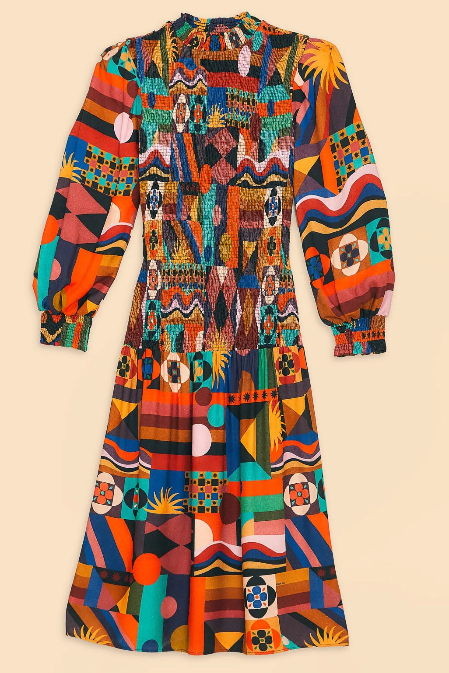 FARM Rio MULTICOLOR TROPICAL SHAPES LENZING™ ECOVERO™ VISCOSE MIDI DRESS