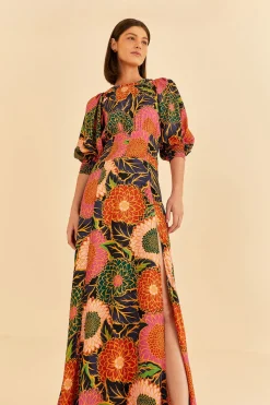 FARM Rio MULTICOLOR VINTAGE GARDEN PUFF SLEEVE MAXI DRESS