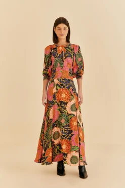 FARM Rio  MULTICOLOR VINTAGE GARDEN PUFF SLEEVE MAXI DRESS