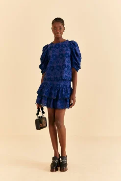 FARM Rio NAVY BLUE 3D STAR TEXTURE MINI SKIRT