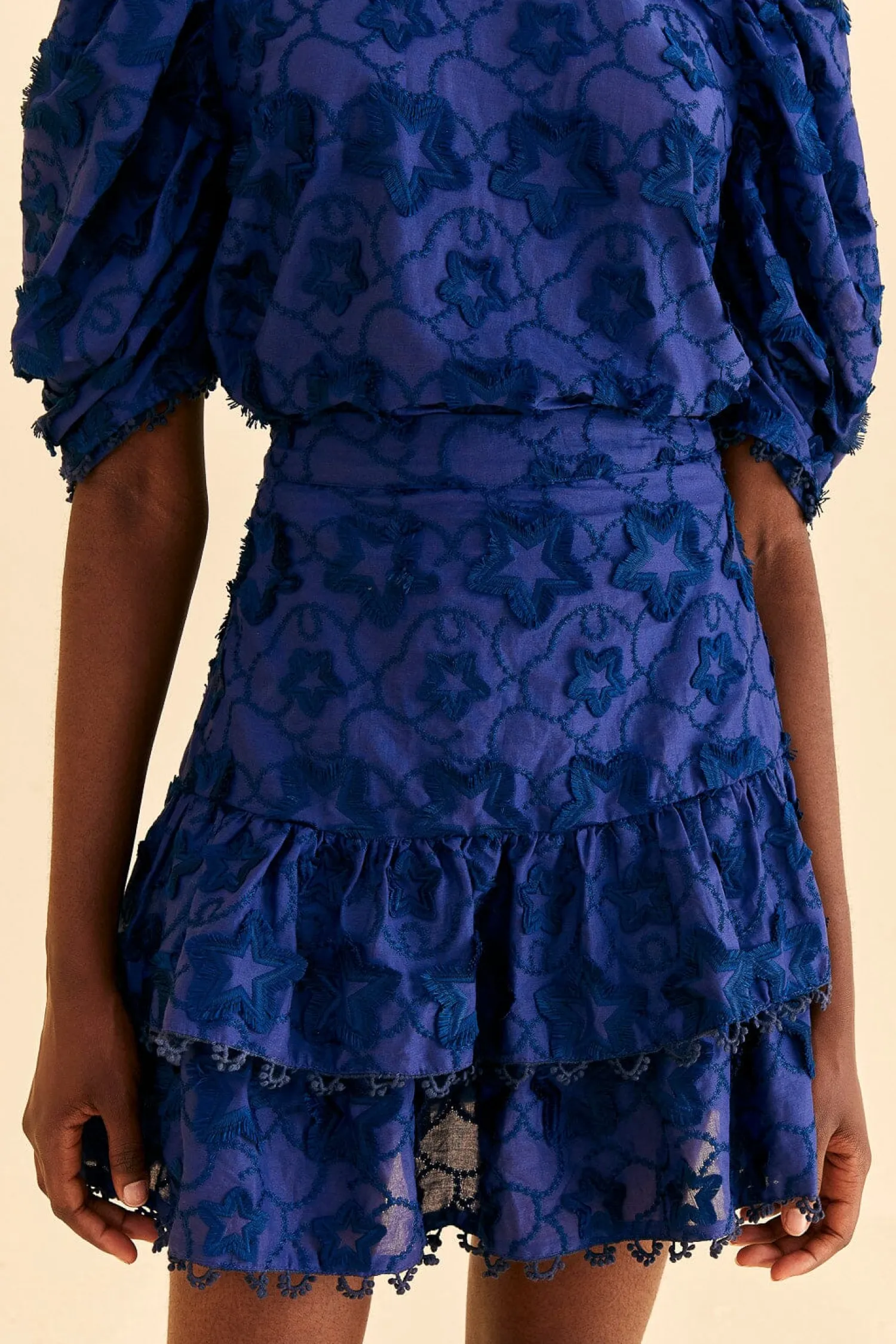 FARM Rio NAVY BLUE 3D STAR TEXTURE MINI SKIRT