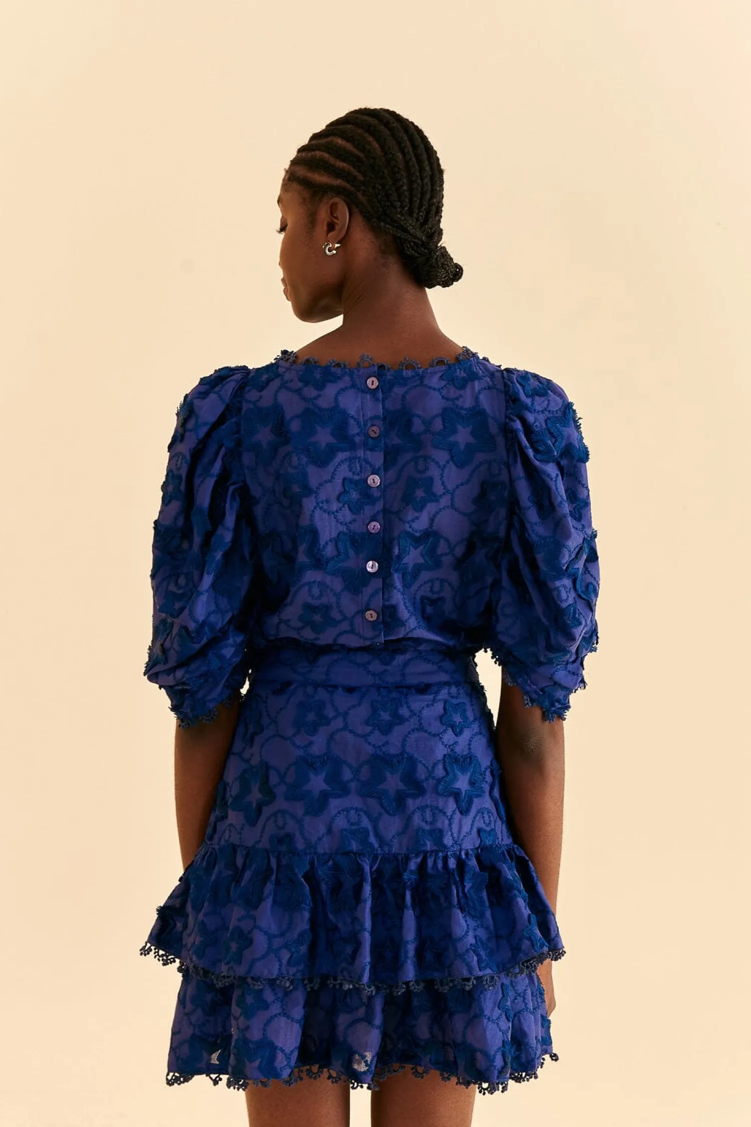 FARM Rio NAVY BLUE 3D STAR TEXTURE MINI SKIRT