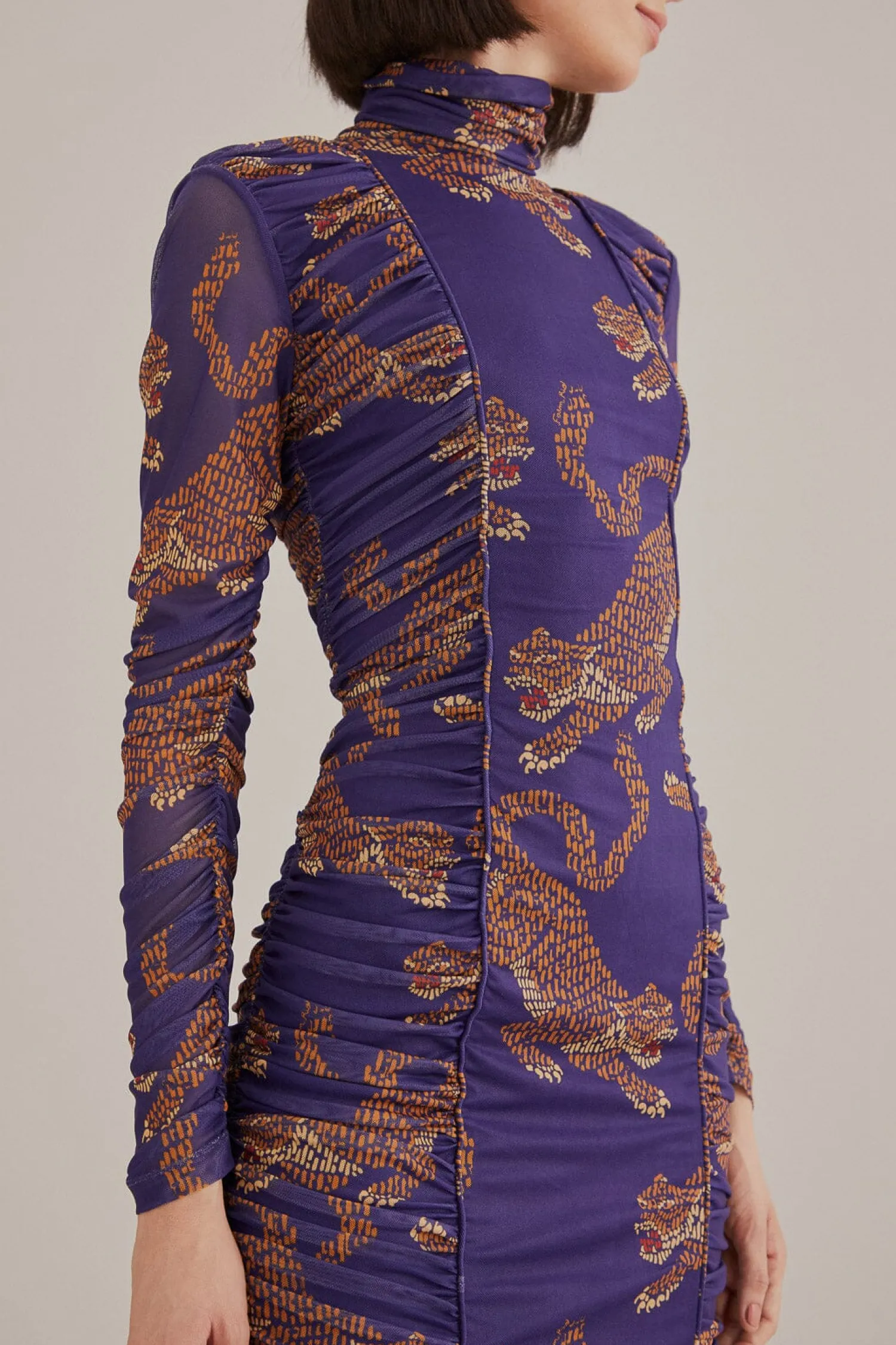 FARM Rio NAVY BLUE LEOPARDS HIGH NECK MIDI DRESS