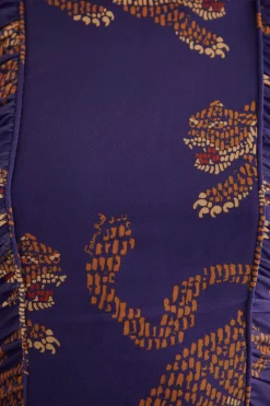 FARM Rio NAVY BLUE LEOPARDS HIGH NECK MIDI DRESS