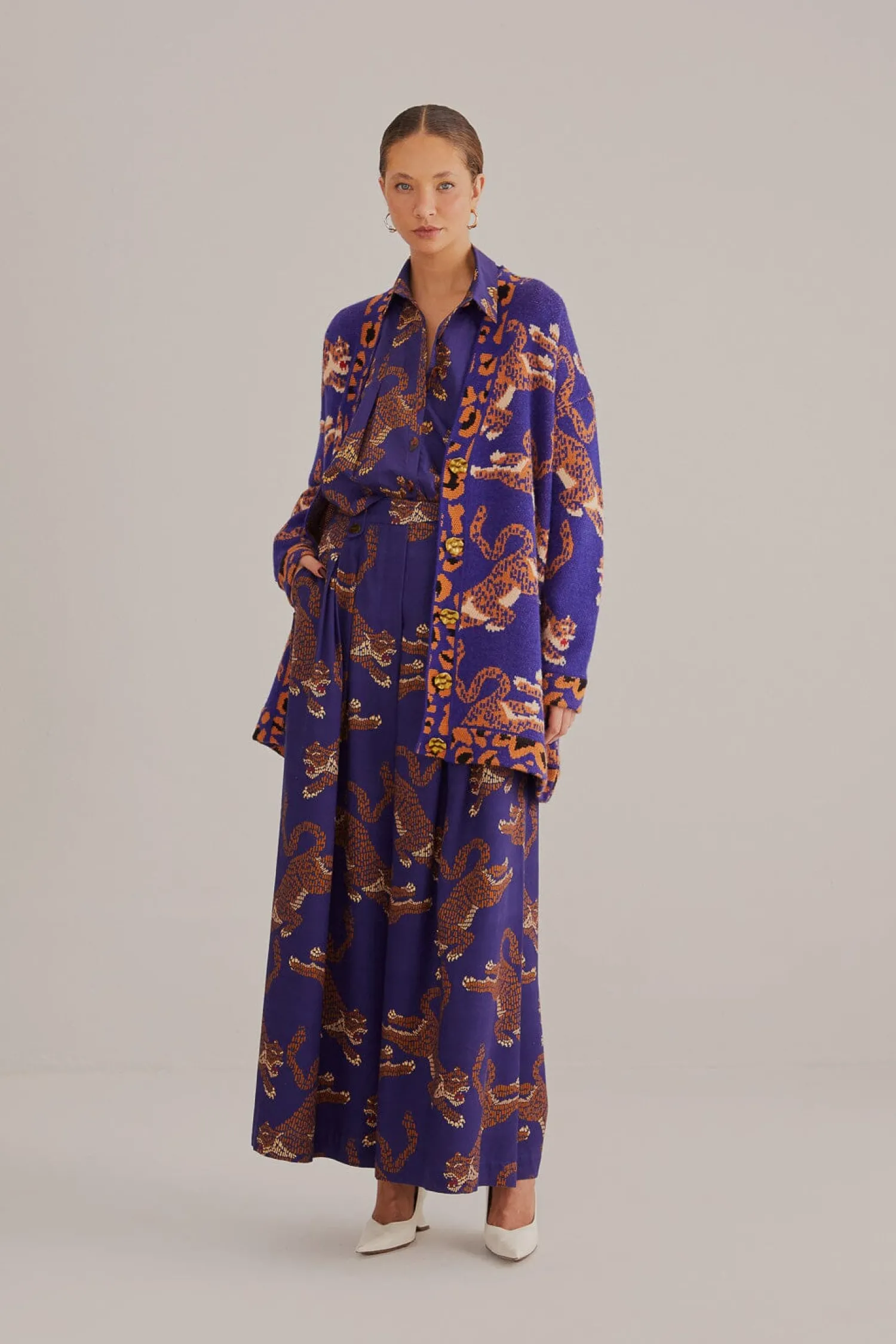 FARM Rio NAVY BLUE LEOPARDS KNIT CARDIGAN