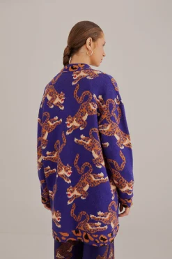 FARM Rio NAVY BLUE LEOPARDS KNIT CARDIGAN