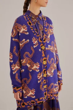 FARM Rio NAVY BLUE LEOPARDS KNIT CARDIGAN