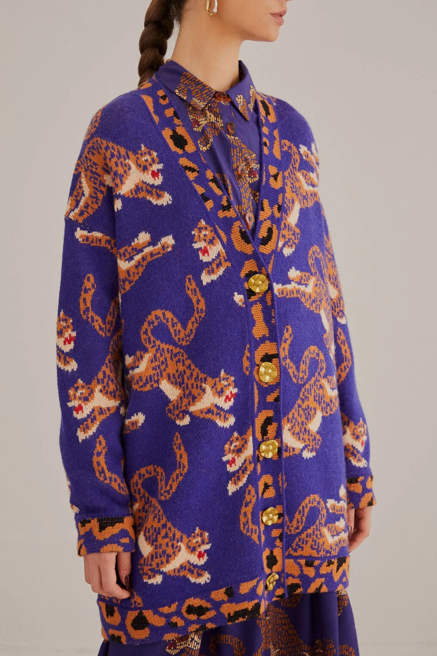 FARM Rio NAVY BLUE LEOPARDS KNIT CARDIGAN